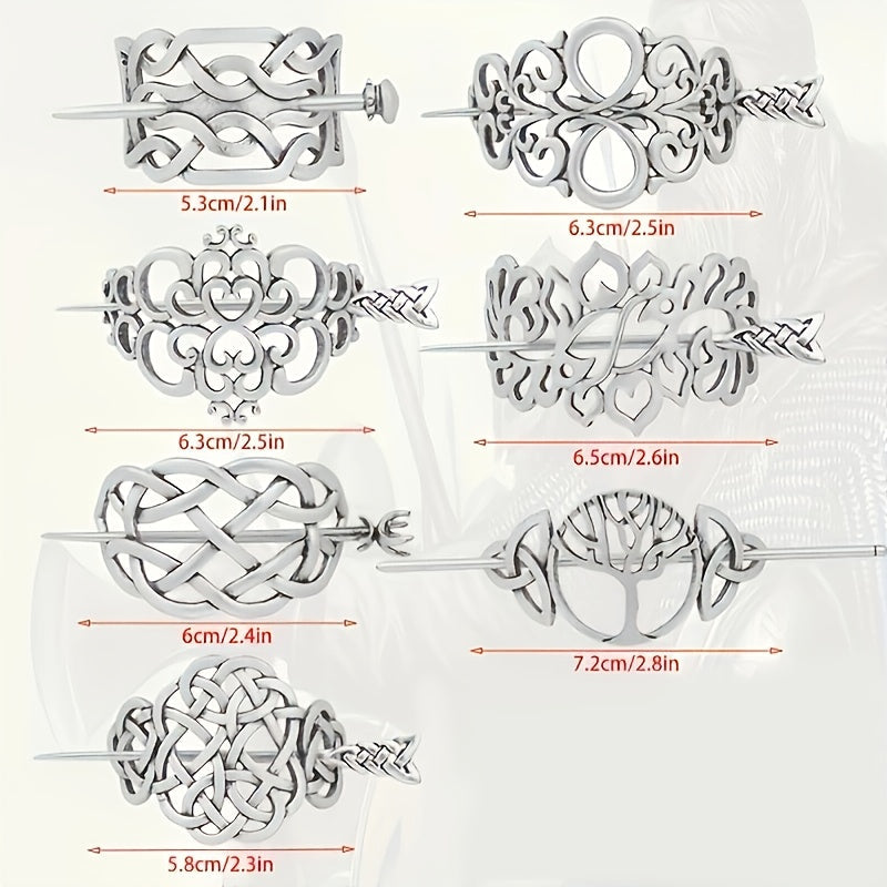 Lot de 7 pinces à cheveux Viking arbre de vie celtique – Accessoires de coiffure vintage style nordique bohème pour femmes et filles, cadeau bijoux