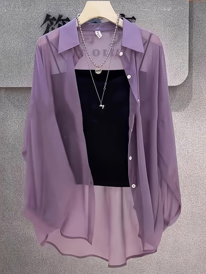 Women's French Style Cardigan Shirt Jacket Lightweight Long Sleeve Thin Open Front Versatile Layering Top Spring Summer 2025 Multi-Color S-XXL