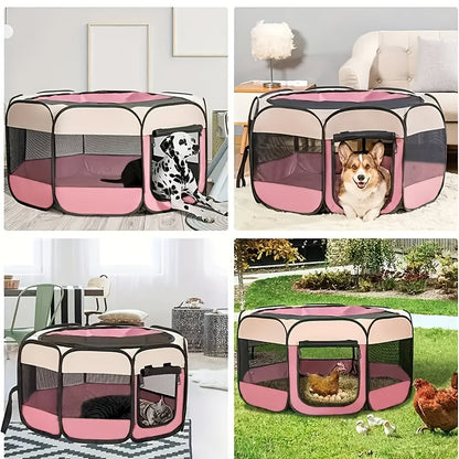 Parc pliable portable pour chiens, chats et lapins – Parc octogonal pour chiots intérieur/extérieur, enclos d'exercice à 8 panneaux pour petits et moyens animaux, installation facile sans outils