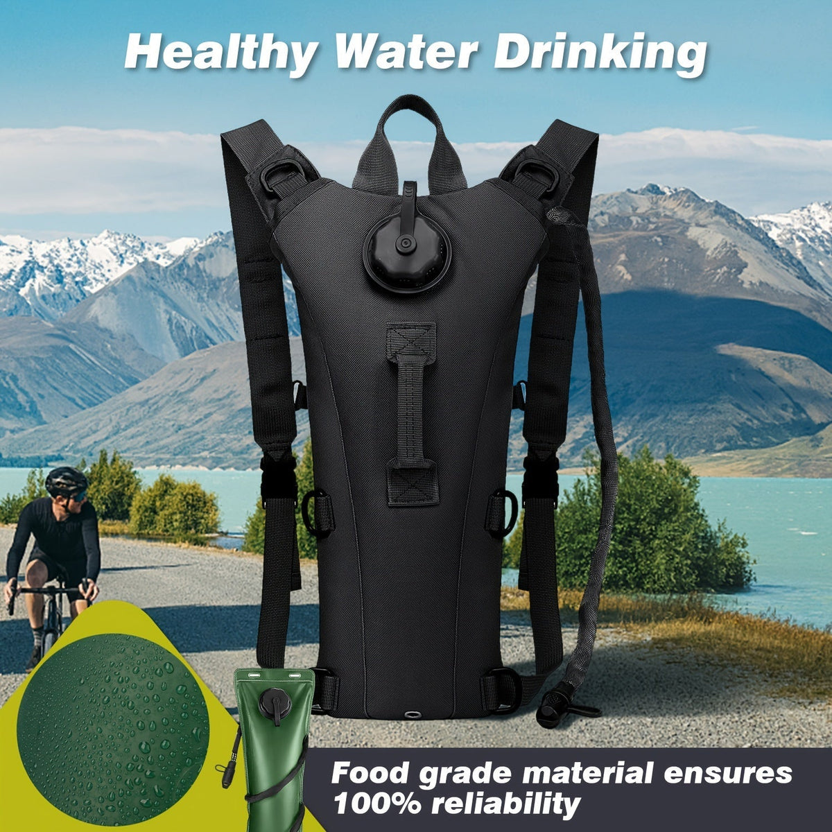 Sac à dos d'hydratation avec poche à eau de 3 L – Sac de randonnée en nylon avec réservoir inclus pour le camping, le trail et les aventures en plein air, disponible en kaki, vert, camouflage et camouflage gris