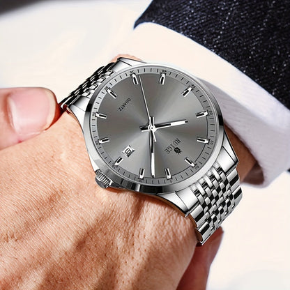 Montre à quartz de luxe pour homme RUIGE en acier inoxydable avec calendrier, fonction nocturne et strass - Montre sport, habillée et décontractée pour homme, cadeau pour lui