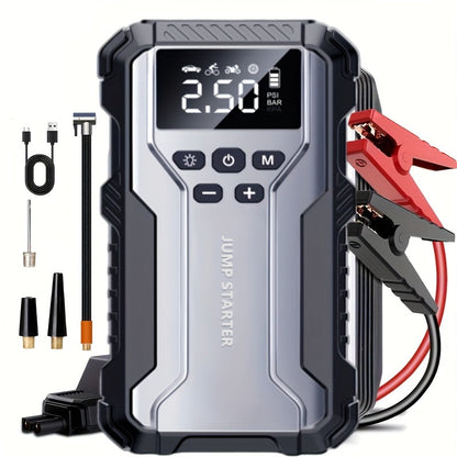 Démarreur de voiture portable 7-en-1 10000mAh – Batterie de secours multifonction avec lampe d'urgence LED pour moteurs essence (10 L) et diesel (9 L), kit d'outils d'urgence pour voiture