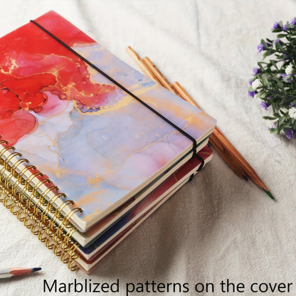 Lot de 5 carnets à spirales à couverture rigide effet marbre A5 – 400 feuilles de papier épais anti-transparence pour le travail, l'école et le journal intime, fournitures de rentrée scolaire, cadeau pour professeur