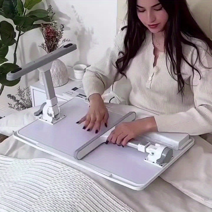 Plateau de lit pour ordinateur portable avec lampe USB, ventilateur et tiroir – Support d'ordinateur portable portable et réglable pour lit, canapé, bureau pour lire, écrire, manger, 10 couleurs et tailles