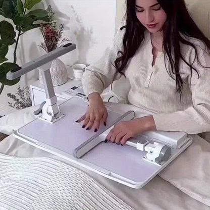 Plateau de lit pour ordinateur portable avec lampe USB, ventilateur et tiroir – Support d'ordinateur portable portable et réglable pour lit, canapé, bureau pour lire, écrire, manger, 10 couleurs et tailles