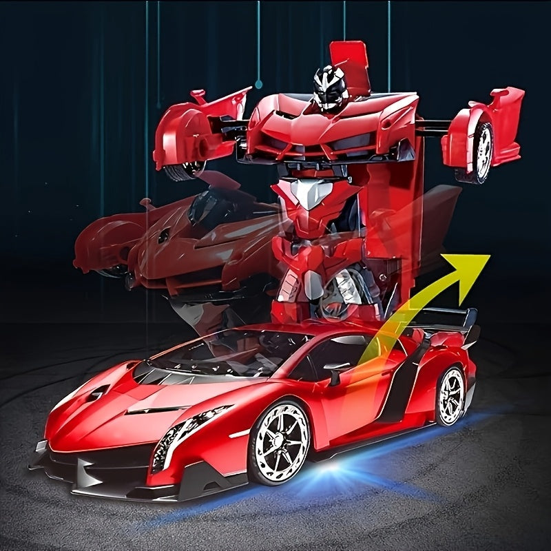 Voiture télécommandée robot 2-en-1 à l'échelle 1:18, transformation en un clic, dérapage à 360°, voiture robot radiocommandée 2,4 G avec lumières LED pour enfants garçons de 3 ans et plus, cadeau d'anniversaire