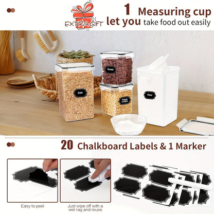 Lot de 10 récipients hermétiques de conservation des aliments avec couvercles – Organiseurs sans BPA pour céréales, farine, sucre et riz, inclut verre doseur, étiquettes et feutre