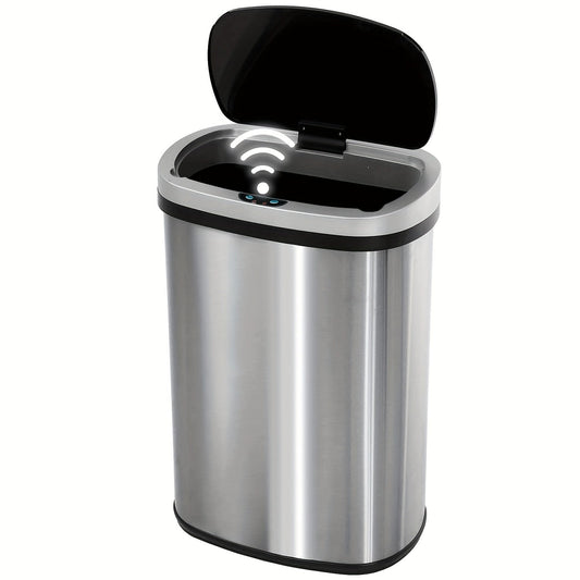 13 Gallon Touchless Trash Can 50L Automatic Motion Sensor Kitchen Waste Bin Stainless Steel & Plastic for Kitchen Office Bedroom Living Room