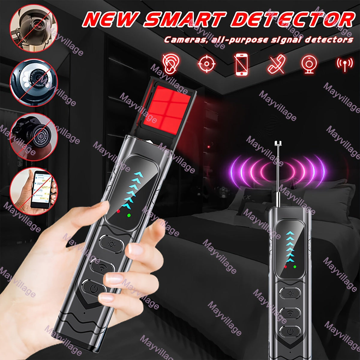 Détecteur de caméra cachée et scanner de signal RF anti-espion – Détecteur de mouchards portable pour traceurs GPS, dispositifs d'écoute sans fil, protection de la vie privée pour hôtels, voitures, maisons, bureaux et voyages