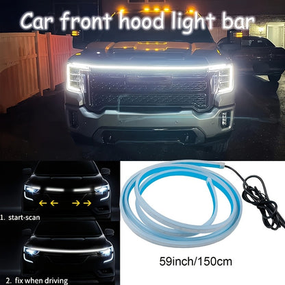 Bande lumineuse LED de 70 pouces pour compartiment moteur, blanc haute luminosité 2000-3000 lumens, mode accueil automatique, effet clignotant, câblage fixe 12V pour voitures et SUV - Éclairage d'ambiance sous capot