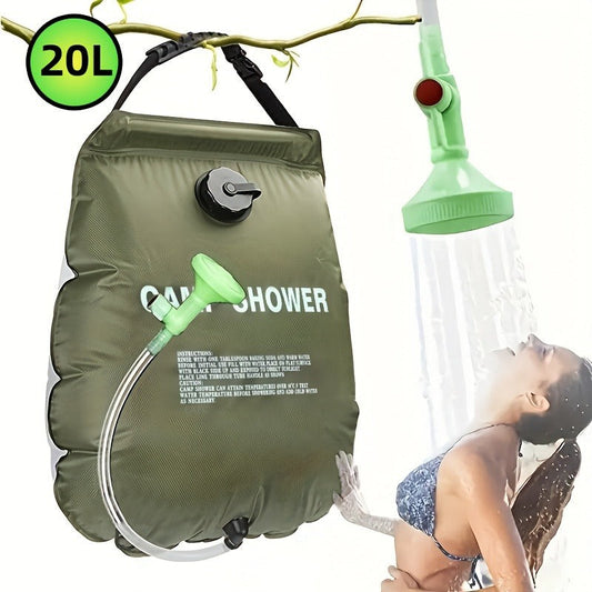 Douche de camping portable 20 L | Douche d'extérieur à chauffage solaire avec tuyau réglable | PVC léger et durable | Idéal pour le camping, la plage, les camping-cars et le jardin