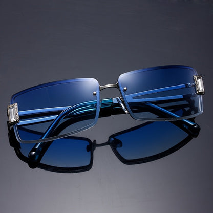 Lunettes de fête carrées à strass pour femmes et hommes – Accessoire de festival hip-hop audacieux, décoration en cristaux de luxe, choix de couleurs, étui et chiffon de nettoyage inclus