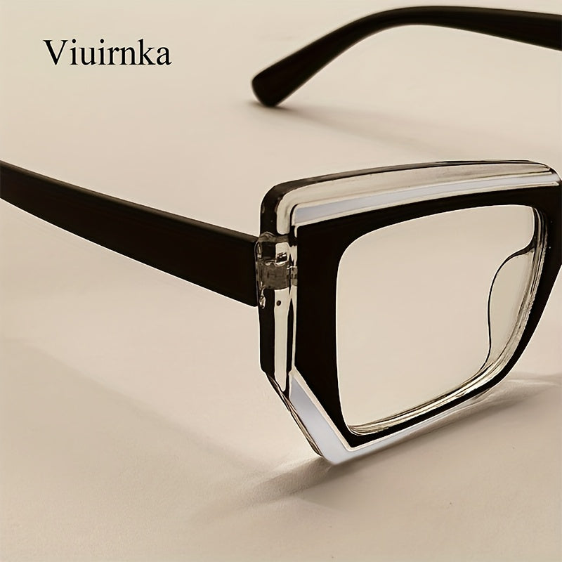 Lunettes d'ordinateur anti-lumière bleue œil de chat pour femmes – Monture color block légère et tendance, verres transparents en polycarbonate, lunettes mode avec étui pour la protection des yeux devant les écrans, cadeau de fête