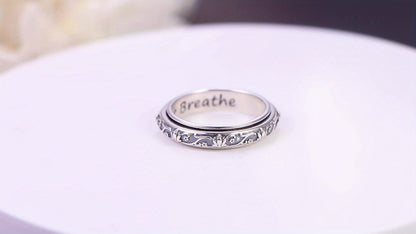 Bague anti-anxiété en argent sterling 925 avec motif fleur de lotus – Anneau rotatif oxydé « Just Breathe » pour soulager le stress, le TDAH, l'autisme et le yoga, bague unisexe pour l'inquiétude, tailles 57-67, cadeau pour femmes et hommes