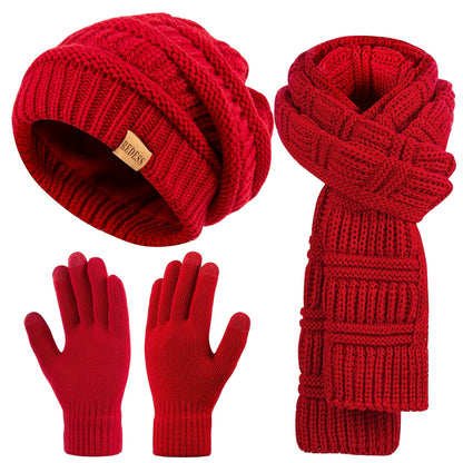 Ensemble d'hiver 3-en-1 pour femme : bonnet, longue écharpe et gants tactiles, accessoires doux et chauds pour temps froid, 4 coloris, cadeau pour elle