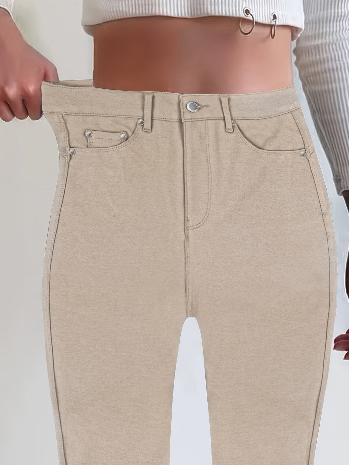 Jean skinny stretch taille haute pour femme, détail bouton en métal, style urbain, pantalon en jean coupe ajustée, 10 couleurs, S-XXL