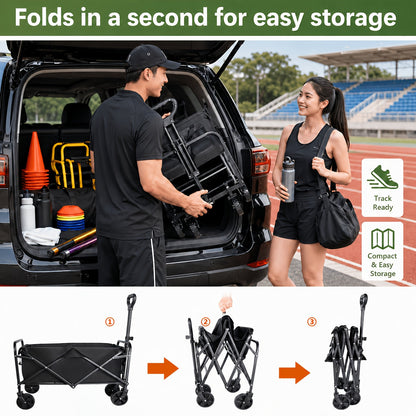 Chariot pliable robuste, capacité de 150 à 205 kg, cadre en fer tout-terrain et tissu Oxford 800D, chariot utilitaire pliable sans assemblage requis pour le camping, la plage, le jardin, le sport et l'extérieur