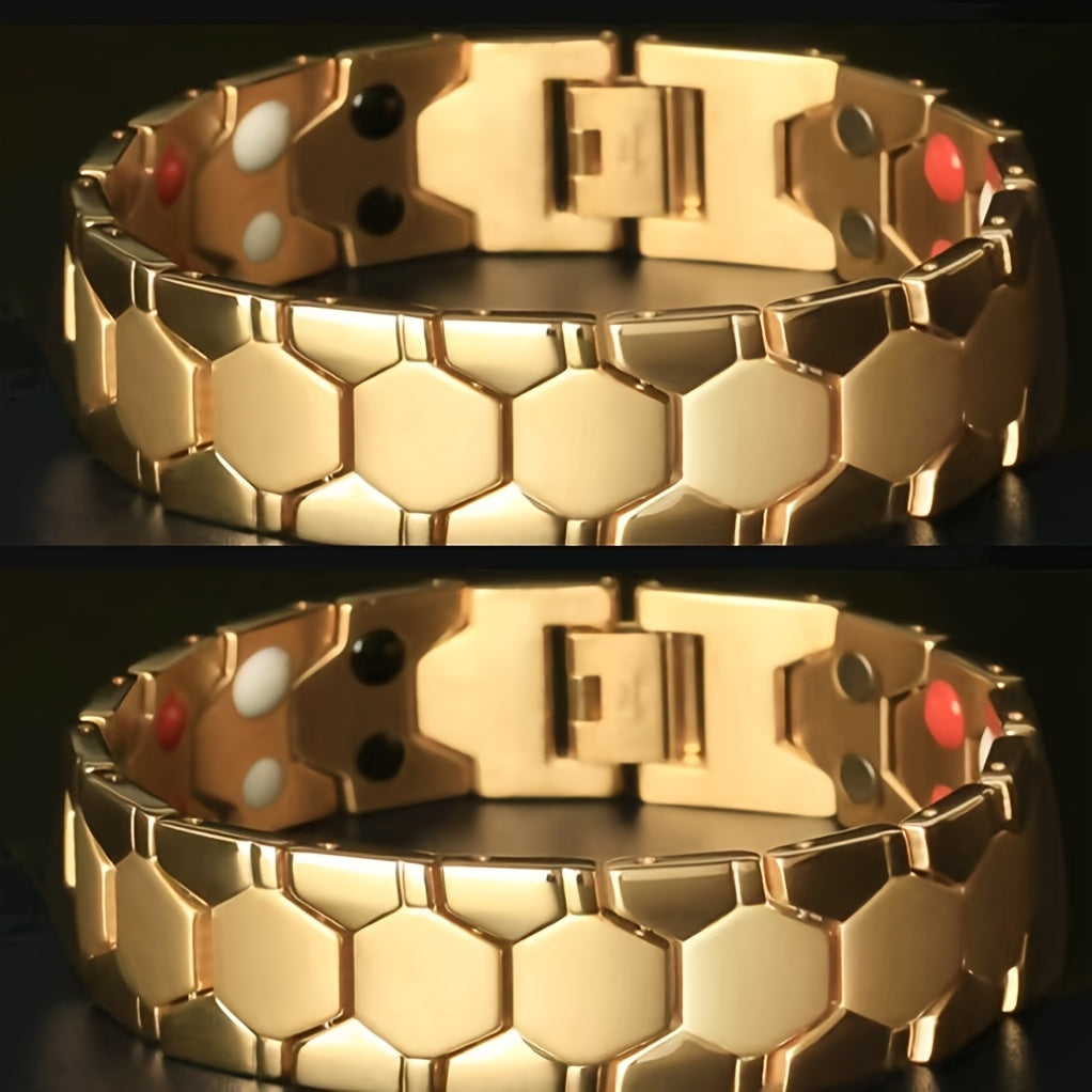 Bracelet hexagonal large en alliage de titane pour hommes, lot de 2 – Bracelet hypoallergénique et résistant à l'eau avec fermoir à ressort, accessoire de mode pour homme, disponible en noir, argent et or