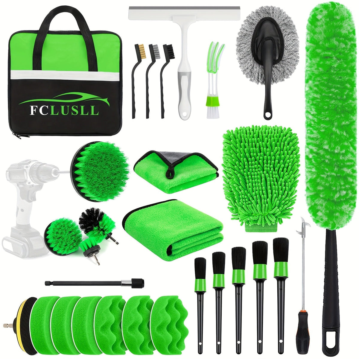 Kit de nettoyage automobile 17-35 pièces – Aspirateur portable, outil de nettoyage de pare-brise, jeu de brosses pour perceuse et ensemble de brosses pour habitacle pour un detailing complet, cadeau de fêtes pour la famille et les amis