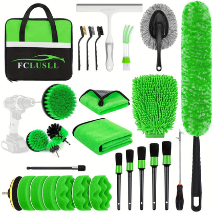 Kit de nettoyage automobile 17-35 pièces – Aspirateur portable, outil de nettoyage de pare-brise, jeu de brosses pour perceuse et ensemble de brosses pour habitacle pour un detailing complet, cadeau de fêtes pour la famille et les amis