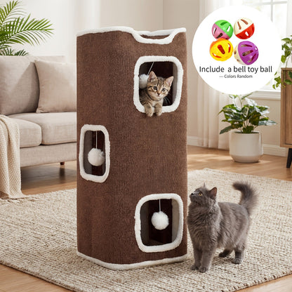 Arbre à chat pliable multi-niveaux pour chats d'intérieur – Griffoir, perchoir confortable, niche avec balle suspendue, refuge, panier douillet, options 1/3/4 étages
