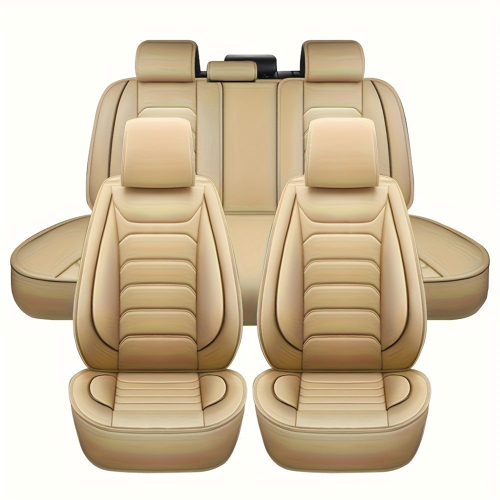 Housses de siège auto en similicuir, ensemble complet 5 places – Protection intégrale 360° imperméable, rembourrage en mousse souple, revêtement antidérapant, ajustement universel pour voitures, camions, berlines et SUV, 6 couleurs disponibles