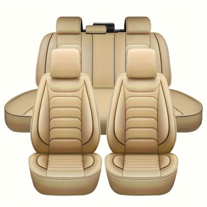 Housses de siège auto en similicuir, ensemble complet 5 places – Protection intégrale 360° imperméable, rembourrage en mousse souple, revêtement antidérapant, ajustement universel pour voitures, camions, berlines et SUV, 6 couleurs disponibles