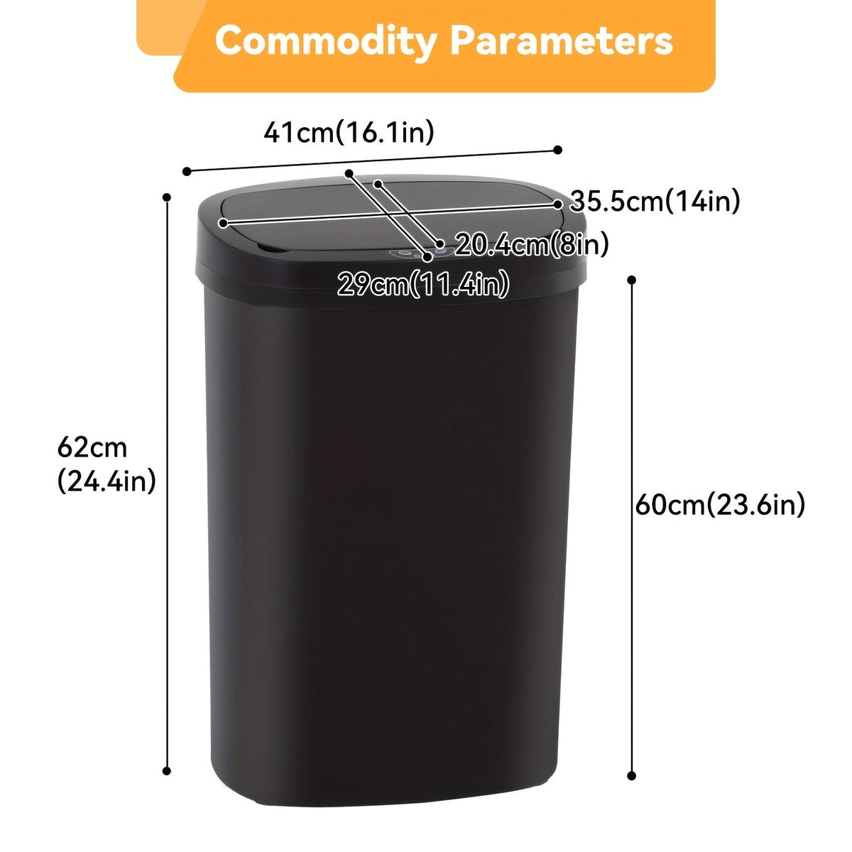 Poubelle automatique sans contact 50 L (13 gallons) avec capteur de mouvement, en acier inoxydable et plastique, pour cuisine, bureau, chambre, salon – 11 coloris