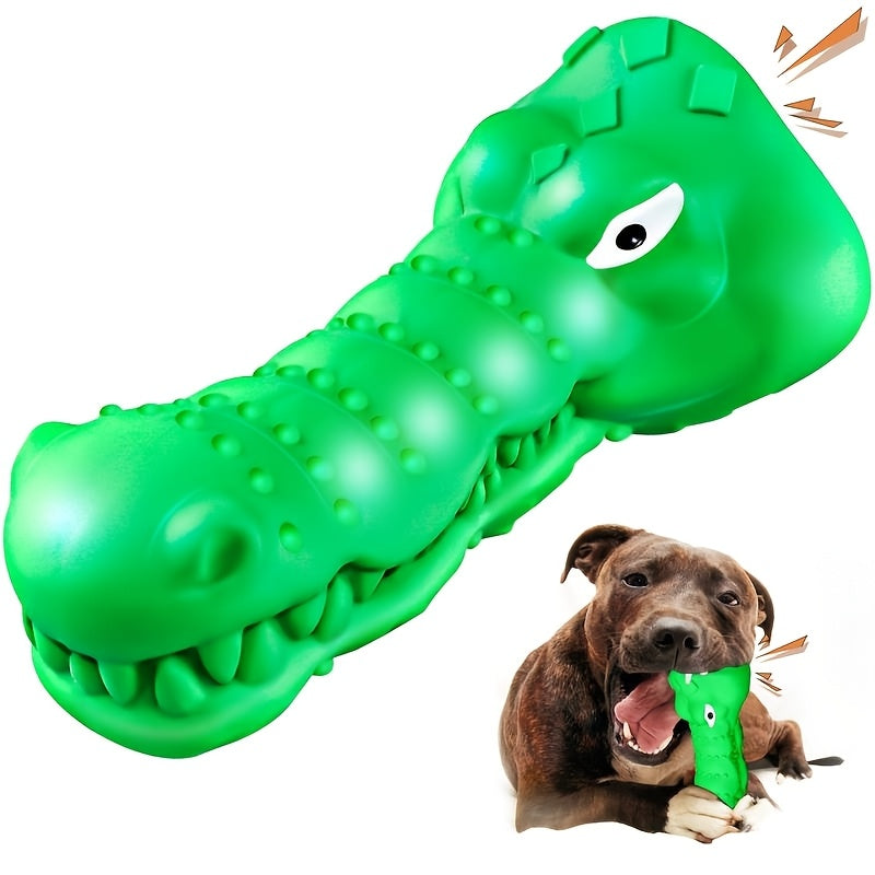 Jouet à mâcher indestructible en forme de crocodile pour chien – Jouet couineur durable en nylon et caoutchouc pour mâcheurs agressifs de 9 à 45 kg, saveur lait, texture à picots pour le nettoyage des dents, pour chiens de grande, moyenne et petite taille
