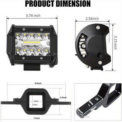 Feu de remorque à LED de 4 pouces, 18 W, 3000+ lumens, avec support de montage pour attelage de 2 pouces – Double projecteur de travail à LED tout-terrain pour camion, remorque, SUV, VTT – Aluminium moulé sous pression, aucune batterie requise