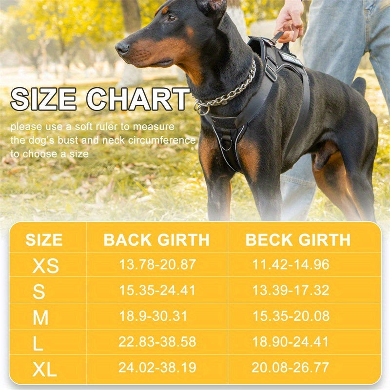 Harnais anti-traction pour chien avec gilet réfléchissant et 5 écussons – Harnais de service réglable en maille Oxford souple, avec attaches avant et arrière pour chiens de petite, moyenne et grande taille, de XS à XL