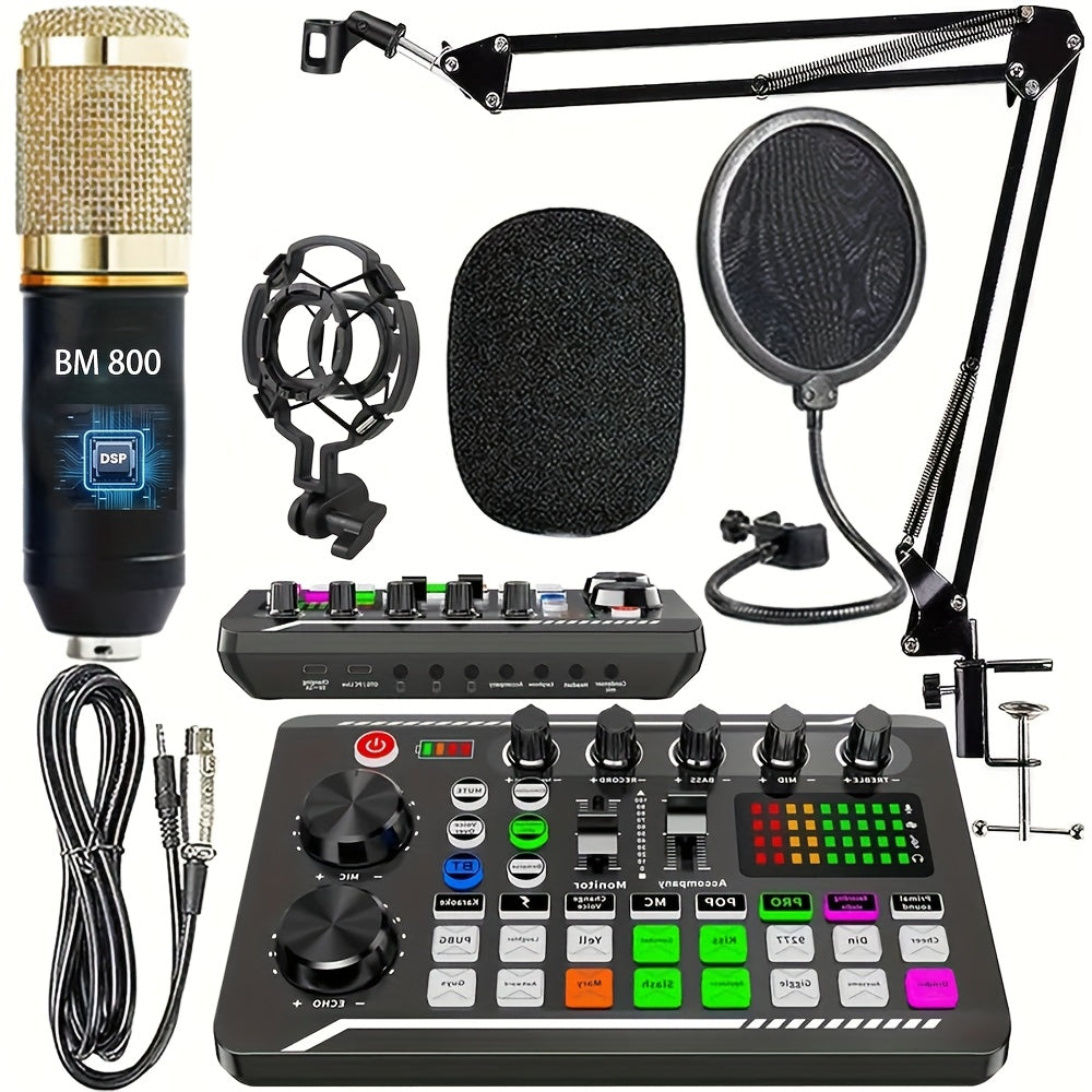 Kit de studio d'enregistrement pour podcast BM-800 avec carte son live, changeur de voix et écouteurs – Kit d'interface audio complet pour streaming, vlogging et diffusion en direct, plusieurs modèles disponibles