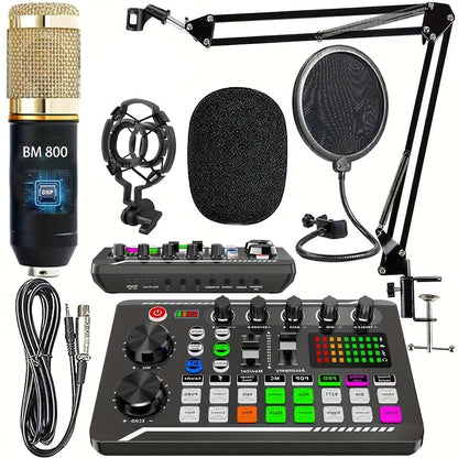Kit de studio d'enregistrement pour podcast BM-800 avec carte son live, changeur de voix et écouteurs – Kit d'interface audio complet pour streaming, vlogging et diffusion en direct, plusieurs modèles disponibles
