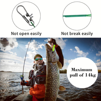 Lot de 100 bas de ligne de pêche en acier inoxydable avec émerillons et agrafes – Bas de ligne anti-morsure, résistance de 10 à 44 lb pour pêche en eau douce et en mer