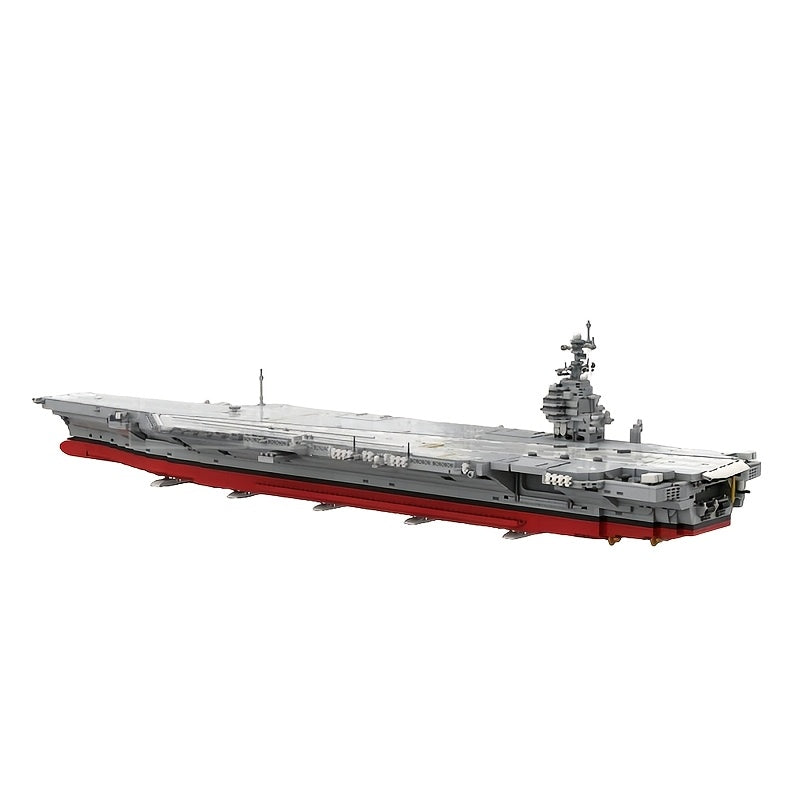 Set de construction de porte-avions de la marine de 4989 pièces – Diorama de navire de guerre à coque grise et rouge, pont d'envol élévateur, îlot, kit de modèle militaire MOC, cadeau de collection pour passionnés de marine et de militaire A2683