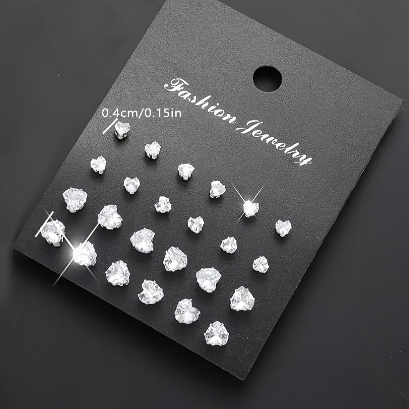 Lot de 72 boucles d'oreilles puces en zircon pour femmes et hommes, ensemble géométrique cœur, rond, carré, bijoux fantaisie étincelants en cristal, cadeau hypoallergénique