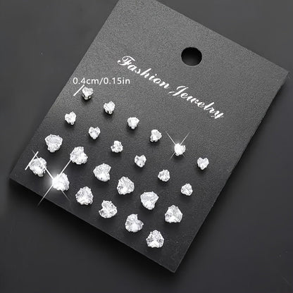 Lot de 72 boucles d'oreilles puces en zircon pour femmes et hommes, ensemble géométrique cœur, rond, carré, bijoux fantaisie étincelants en cristal, cadeau hypoallergénique