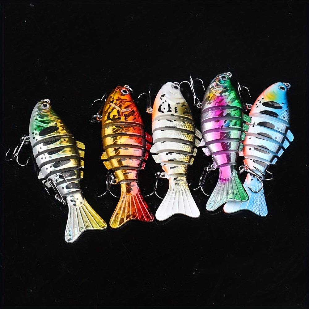 Lot de 5 leurres de pêche articulés à la nage réaliste – Swimbait pour bar, truite et brochet, kit de leurres pour eau douce et eau de mer, 4 modèles assortis