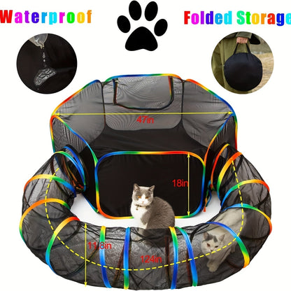 Parc pour chat Rainbow, enclos extérieur pour chat avec tunnel circulaire et tente pop-up portable, aire de jeu pliable pour chats, chatons et petits animaux, usage intérieur et extérieur