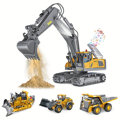Ensemble de véhicules de chantier télécommandés 2,4 GHz, pelleteuse, camion-benne, bulldozer et chargeuse à 12 canaux, alliage et plastique, jouet de construction STEM pour enfants, cadeau d'anniversaire ou de Noël pour garçons