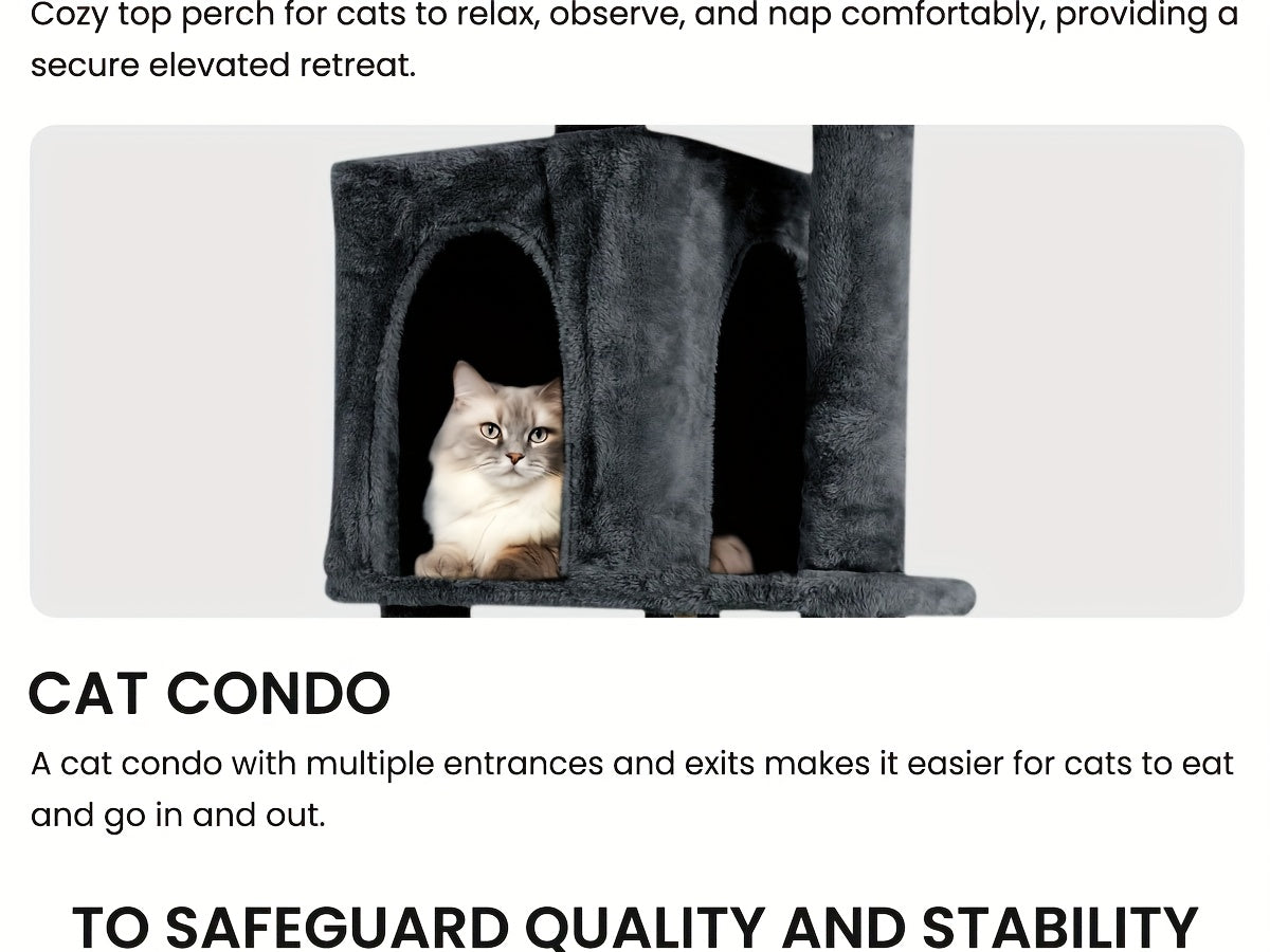 Arbre à chat multi-niveaux de 150 cm pour chats d'intérieur – Grand arbre à chat avec zone de repos en peluche, poteau à griffer en sisal et jouet à balle suspendue – Idéal pour chambre, salon et foyers multi-chats – Velora