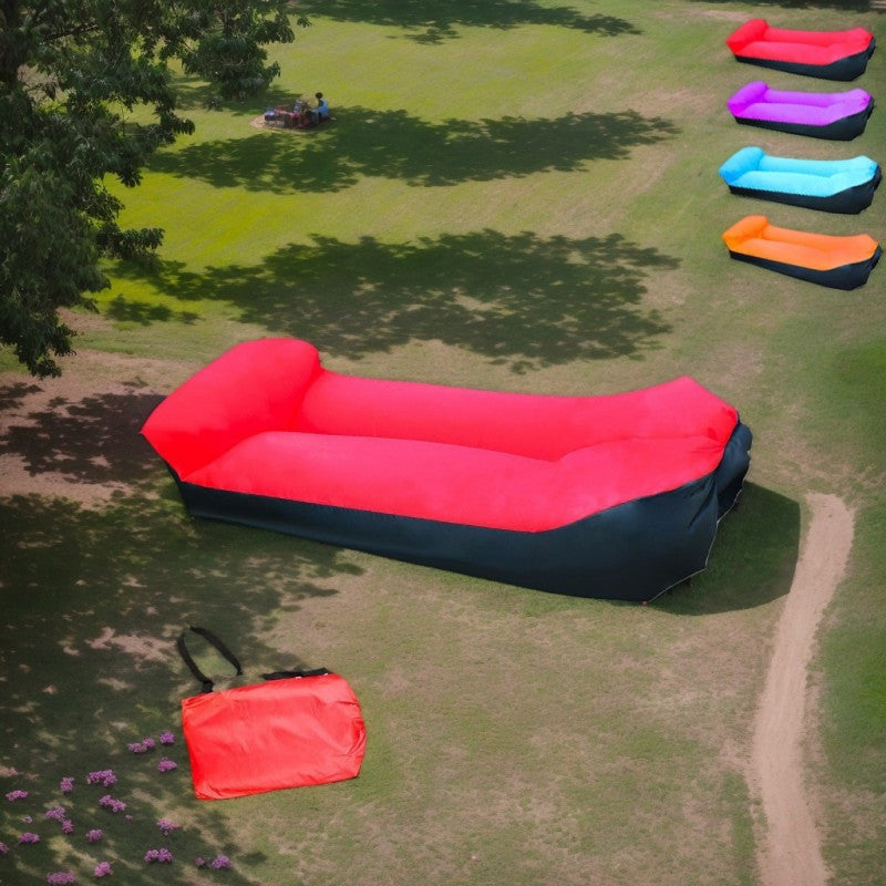 Canapé gonflable portable et fauteuil inclinable pour l'extérieur – Transat robuste semblable à un lit, gonflage et dégonflage rapides, léger et compact pour le camping, la plage, le jardin et les voyages, aucune pompe nécessaire