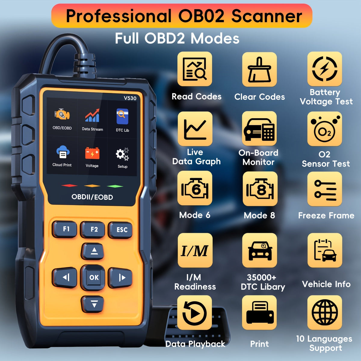 Outil de diagnostic OBD2 professionnel,  lecteur de codes défaut moteur avec réinitialisation, modes 6 et 8, préparation I/M - Valise de diagnostic automobile universelle pour tous les véhicules OBDII depuis 1996