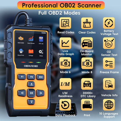 Outil de diagnostic OBD2 professionnel,  lecteur de codes défaut moteur avec réinitialisation, modes 6 et 8, préparation I/M - Valise de diagnostic automobile universelle pour tous les véhicules OBDII depuis 1996