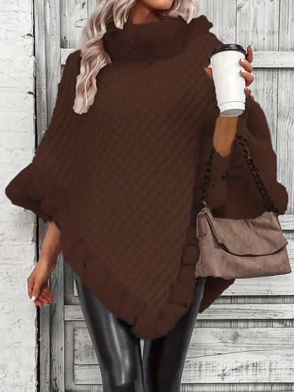Women's Elegant Faux Fur Collar Cape Coat – Suede PU Plush Fur Trim Solid Color Winter Outerwear for Everyday & Formal Events