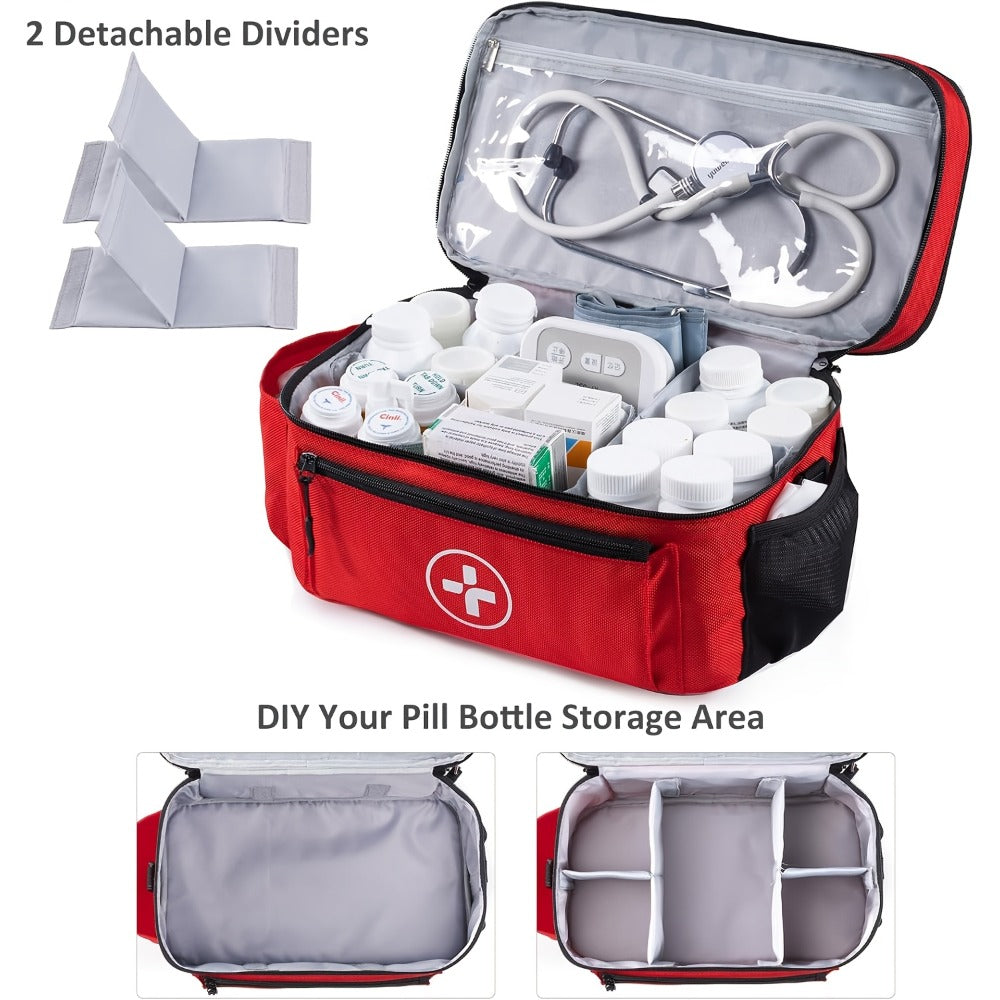 Sac  de rangement pour médicaments, trousse de premiers secours – Boîte organisatrice de médicaments pour la maison avec panier de rangement, sac de secours pour la maison et les voyages, cadeau idéal pour les fêtes