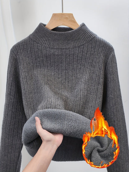 Pull col roulé doublé polaire pour femme, épais et chaud - Pull en maille sans couture à col semi-montant, haut à porter en sous-couche pour l'automne et l'hiver, 11 couleurs, S-XL