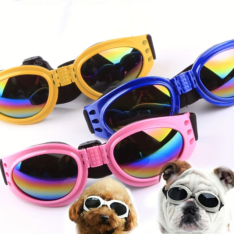 Lunettes de soleil pliables pour chien avec sangle réglable - Lunettes de protection étanches anti-UV pour activités en extérieur et aquatiques, protection oculaire élégante pour chiens de petite, moyenne et grande taille