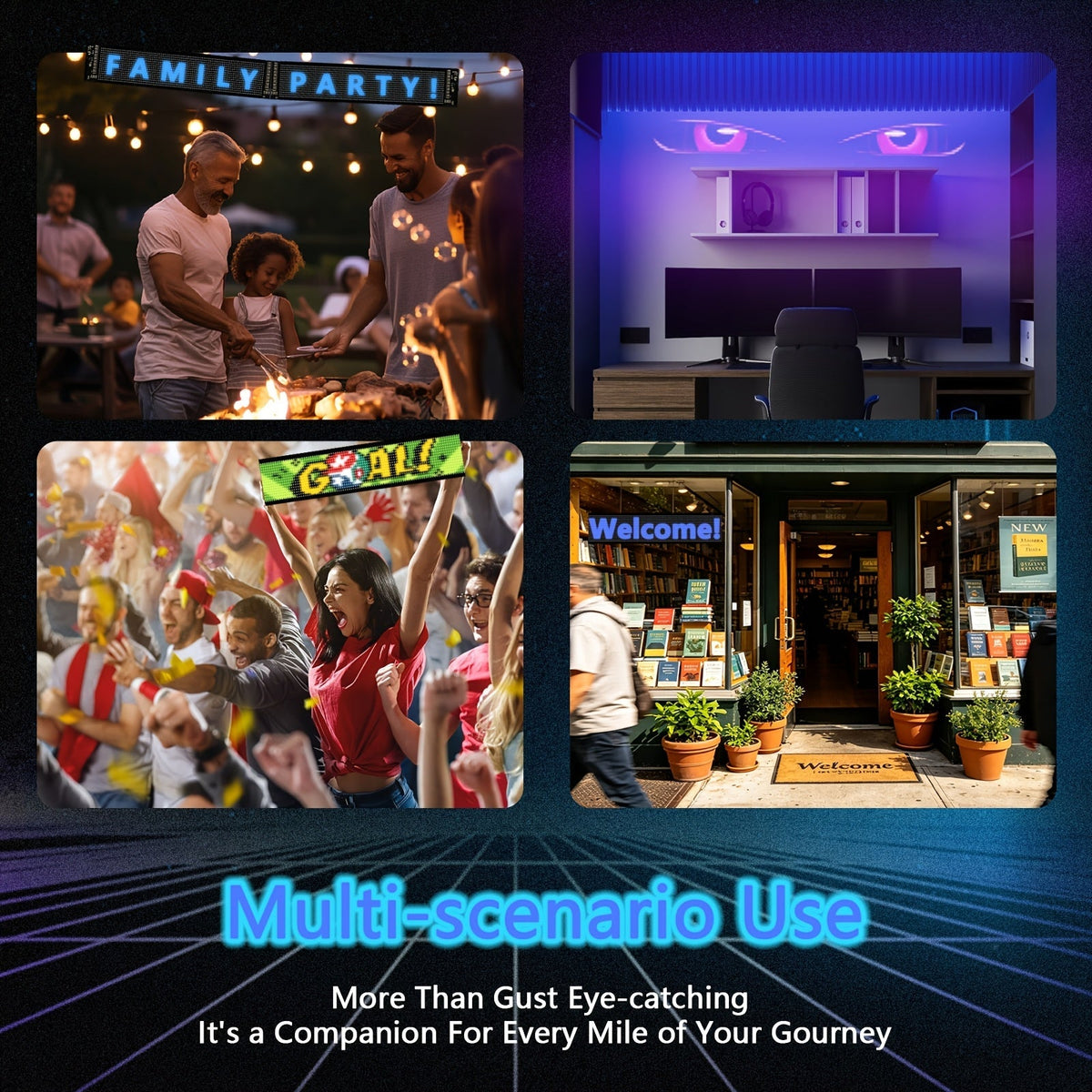 Panneau d'affichage LED matriciel flexible 16x96 – Enseigne défilante RVB programmable avec application et télécommande, alimentée par USB, éclairage animé DIY pour boutique, magasin, hôtel, voiture, décoration intérieure