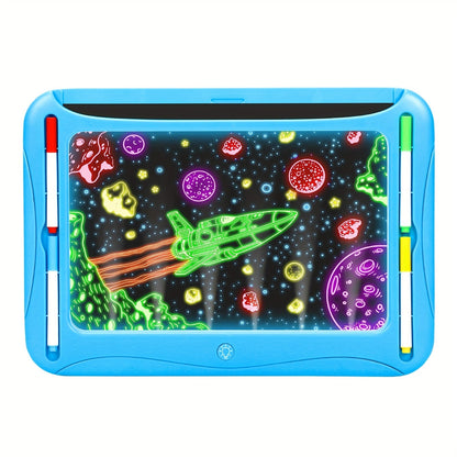 Tablette à dessin lumineuse LED pour enfants de 3 à 8 ans – Kit d’art phosphorescent avec 9 cartes recto-verso et 6 marqueurs, jouet éducatif de voyage, cadeau d'anniversaire et de Noël pour filles et garçons